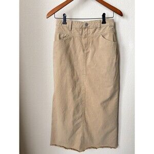 Le Lis Women’s Size Small Tan Khaki Modest Cottagecore Raw Hem Maxi Skirt
